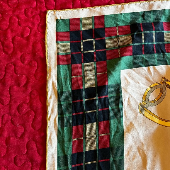 Vintage Gucci Silk Scarf Green Plaid Equestrian - Picture 7 of 9